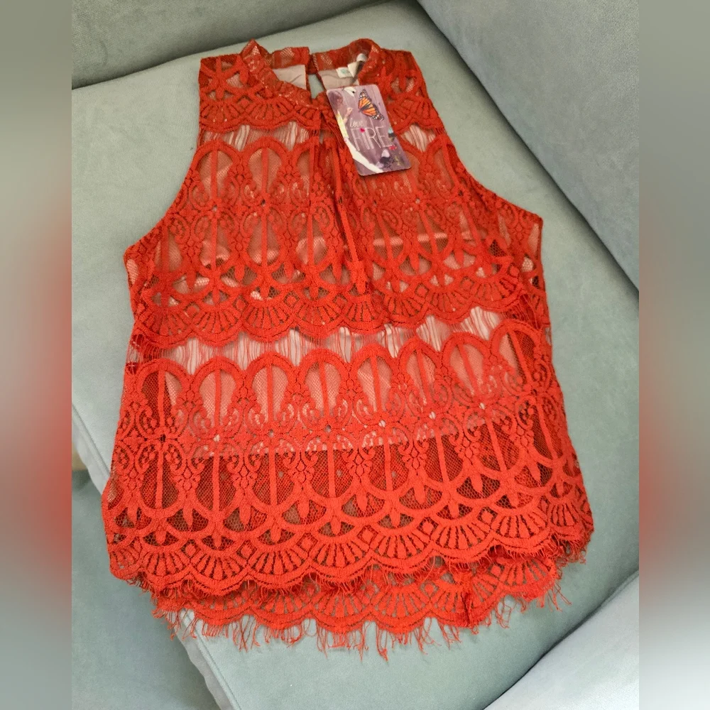 Woman's sleeveless lace top, burnt orange, size large - Picture 1 of 7